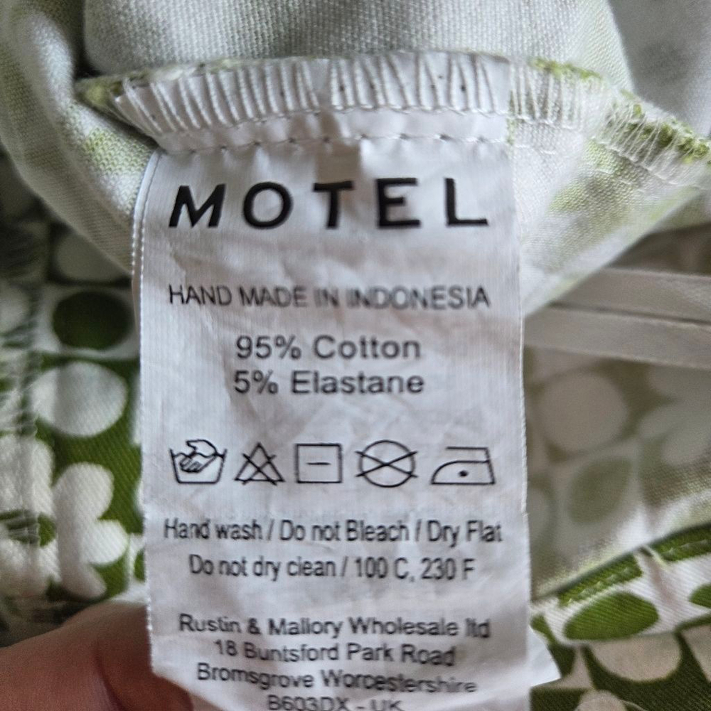 Motel Denim handmade cotton stretchy wide leg green and white flower pants - Picture 9 of 11